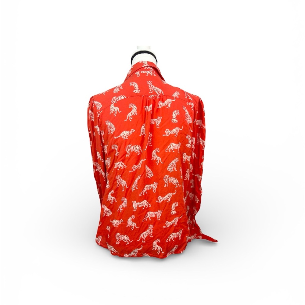Anthropologie Margaret Jeane Ladies Orange Button Down Shirt with Tiger Design - Picture 4 of 10